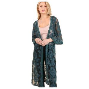 S/M Umgee Long lace open cardigan dark teal